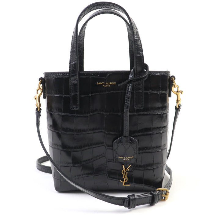 極美品☆SAINT LAURENT PARIS サンローランパリ ミニ トイ ショッピング レザー クロコ型押し 2WAY ハンド・ショルダーバッグ ブラック