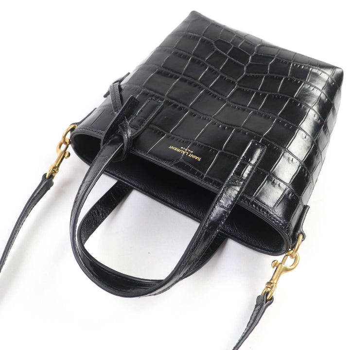 極美品☆SAINT LAURENT PARIS サンローランパリ ミニ トイ ショッピング レザー クロコ型押し 2WAY ハンド・ショルダーバッグ ブラック