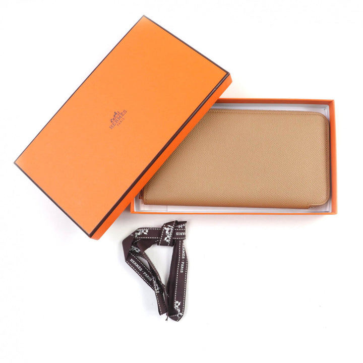 美品★HERMES エルメス アザップロング シルクイン チャイ ヴォーエプソン ラウンドZIP ロングウォレット 長財布 U刻印 箱付 仏製