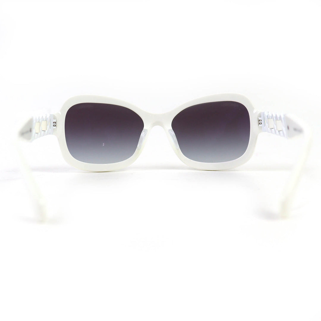 極美品△CHANEL シャネル 5465-Q-A ココマーク パテントレザー チェーン スクエア シェイプ バタフライ サングラス ホワイト 55□18 140