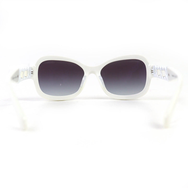 極美品△CHANEL シャネル 5465-Q-A ココマーク パテントレザー チェーン スクエア シェイプ バタフライ サングラス ホワイト 55□18 140