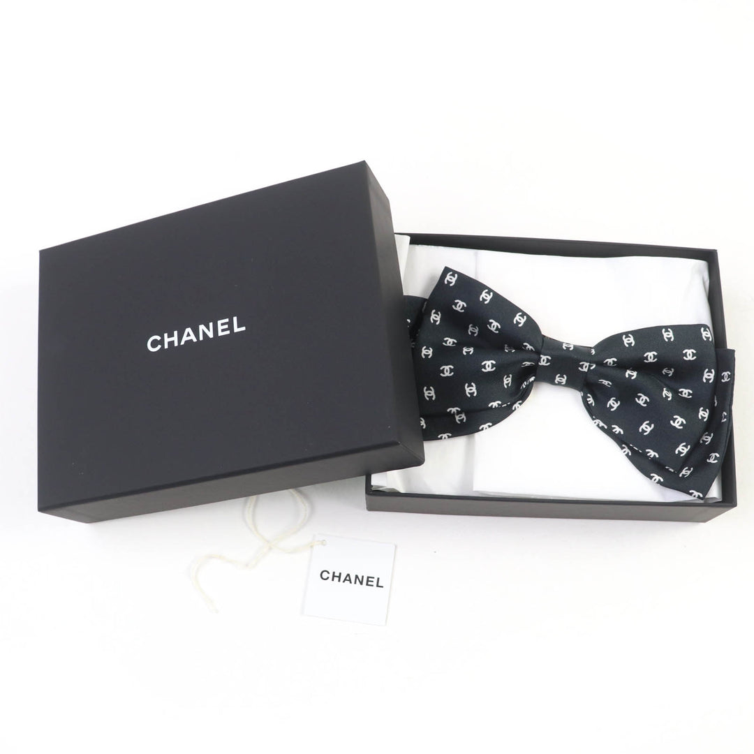未使用品☆CHANEL シャネル 25P シルク100％ ココマークデザイン リボンバレッタ ヘアアクセサリー ブラック 箱付 イタリア製 レディース