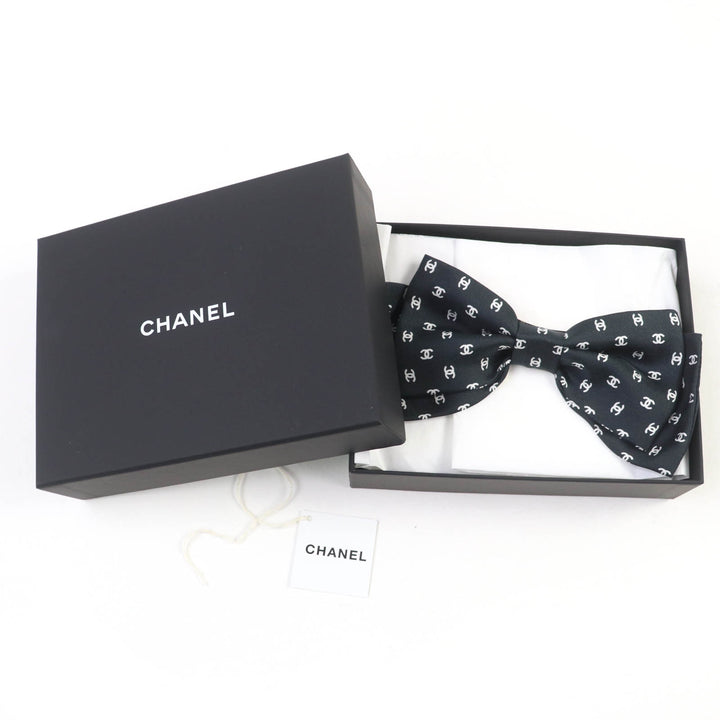 未使用品☆CHANEL シャネル 25P シルク100％ ココマークデザイン リボンバレッタ ヘアアクセサリー ブラック 箱付 イタリア製 レディース
