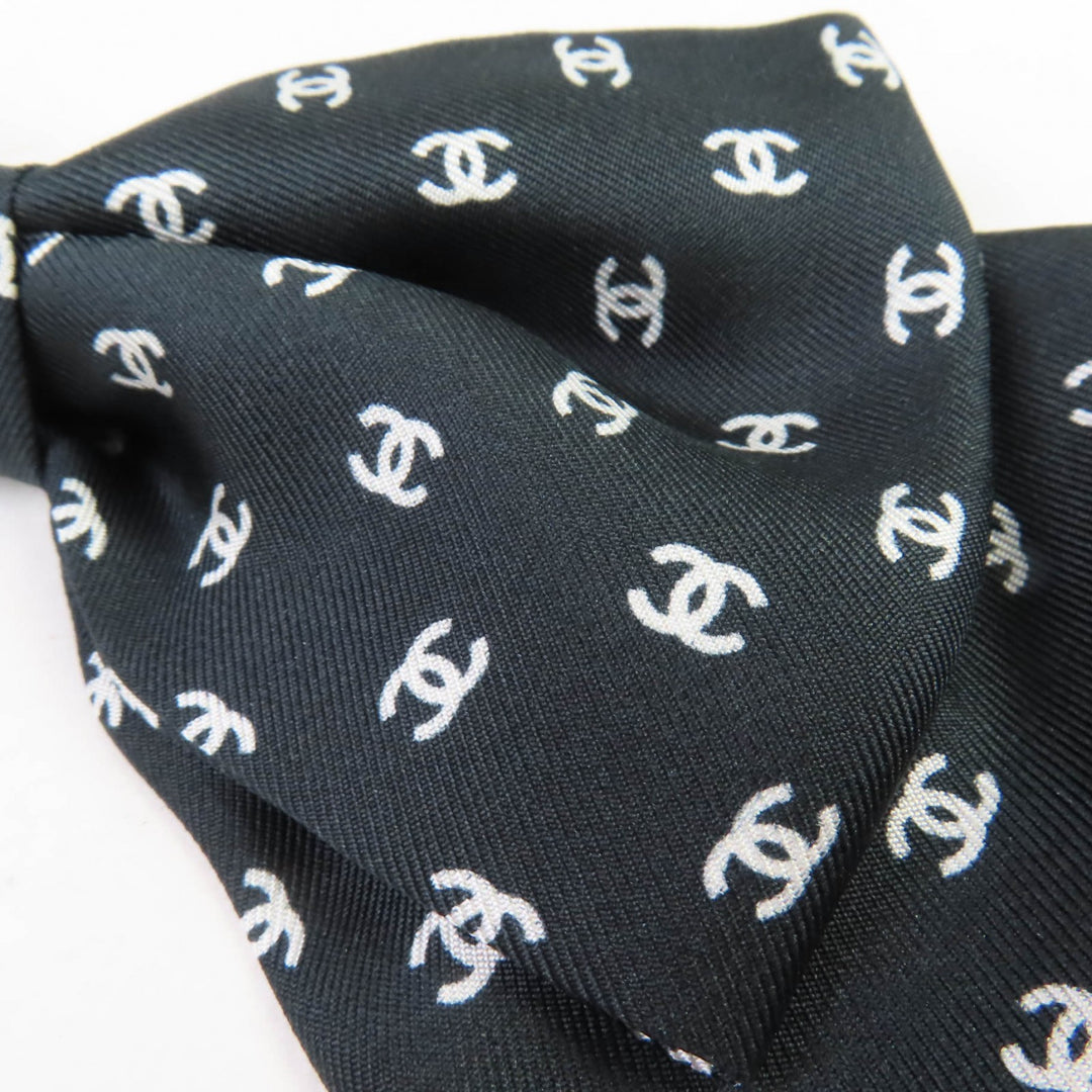 未使用品☆CHANEL シャネル 25P シルク100％ ココマークデザイン リボンバレッタ ヘアアクセサリー ブラック 箱付 イタリア製 レディース