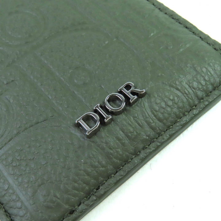 極美品△DIOR ディオール 2ADCH168FLG SADDLE サドル ロゴ マグネット グラビティレザー カードホルダー カードケース カーキ 保存袋付き