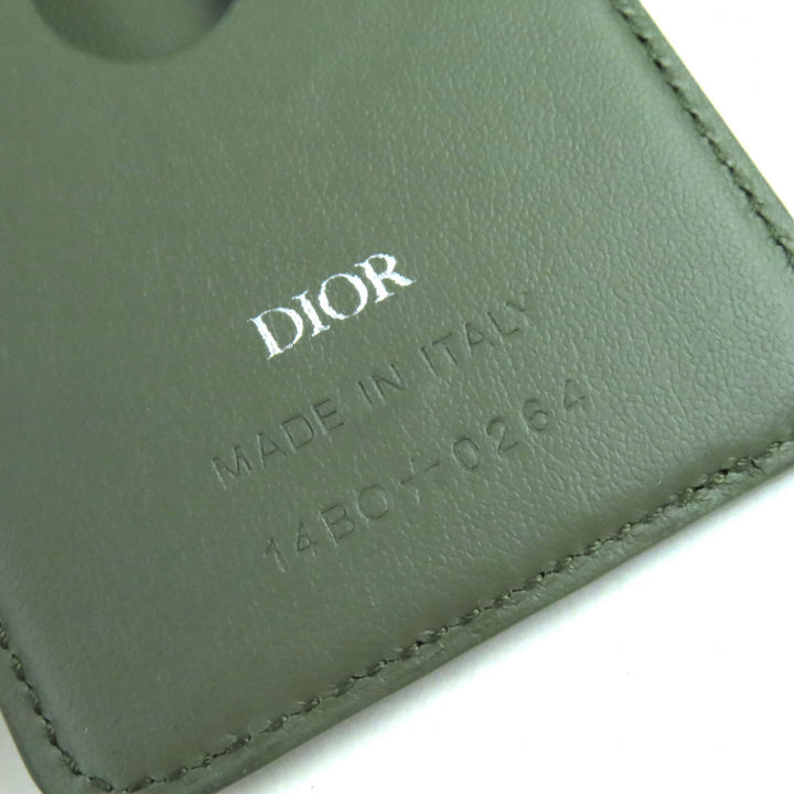 極美品△DIOR ディオール 2ADCH168FLG SADDLE サドル ロゴ マグネット グラビティレザー カードホルダー カードケース カーキ 保存袋付き