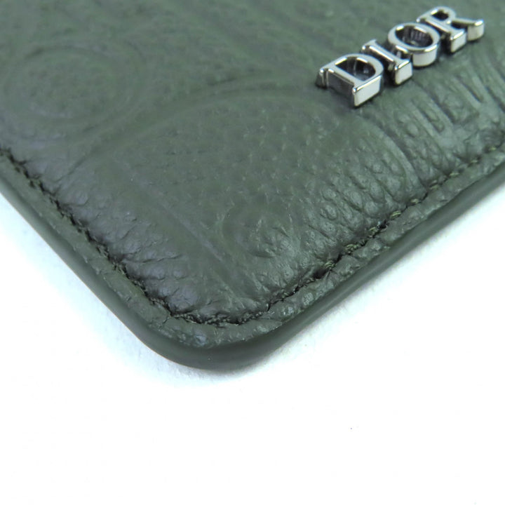 極美品△DIOR ディオール 2ADCH168FLG SADDLE サドル ロゴ マグネット グラビティレザー カードホルダー カードケース カーキ 保存袋付き