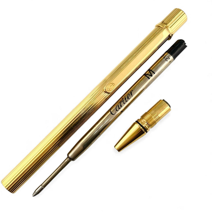美品▲Cartier カルティエ マスト ドゥ カルティエ ストライプ柄 ツイスト式 ボールペン ゴールド ケース付き フランス製 メンズ
