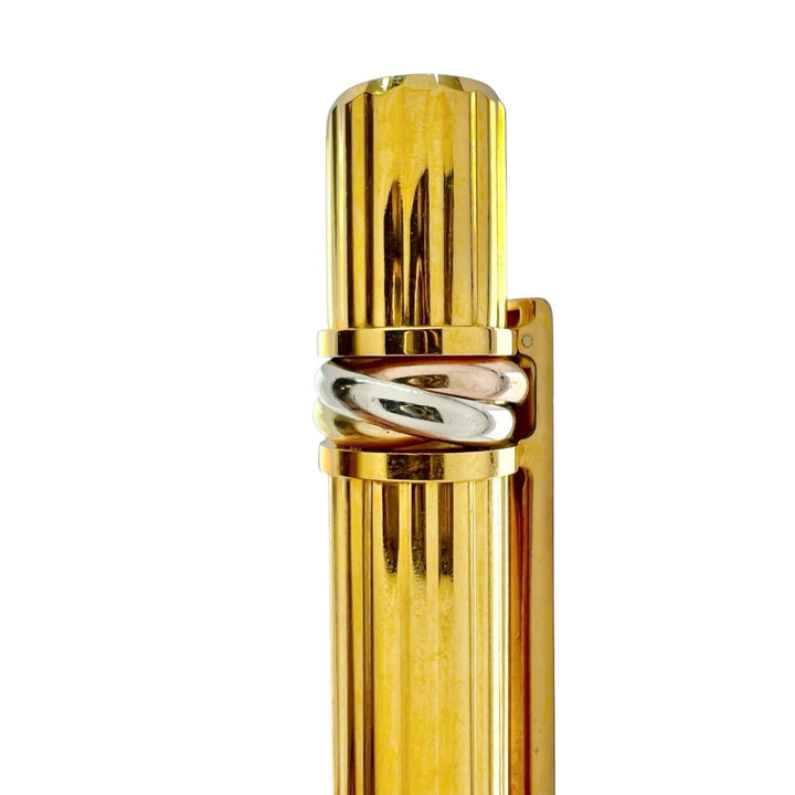 美品▲Cartier カルティエ マスト ドゥ カルティエ ストライプ柄 ツイスト式 ボールペン ゴールド ケース付き フランス製 メンズ