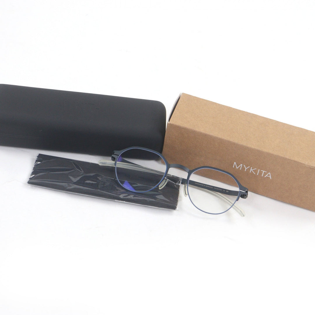 極美品□MYKITA マイキータ C514 DORIAN ハーフリム メガネ 眼鏡 アイウェア メタリックネイビー 45□21-140 箱・ケース付き ドイツ製