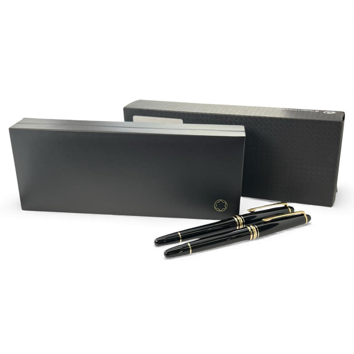 極美品▲MONTBLANC モンブラン マイスターシュテュック クラシック ペン先14K EF・Fニブ 2本セット 万年筆 ブラック 箱・ケース付 メンズ