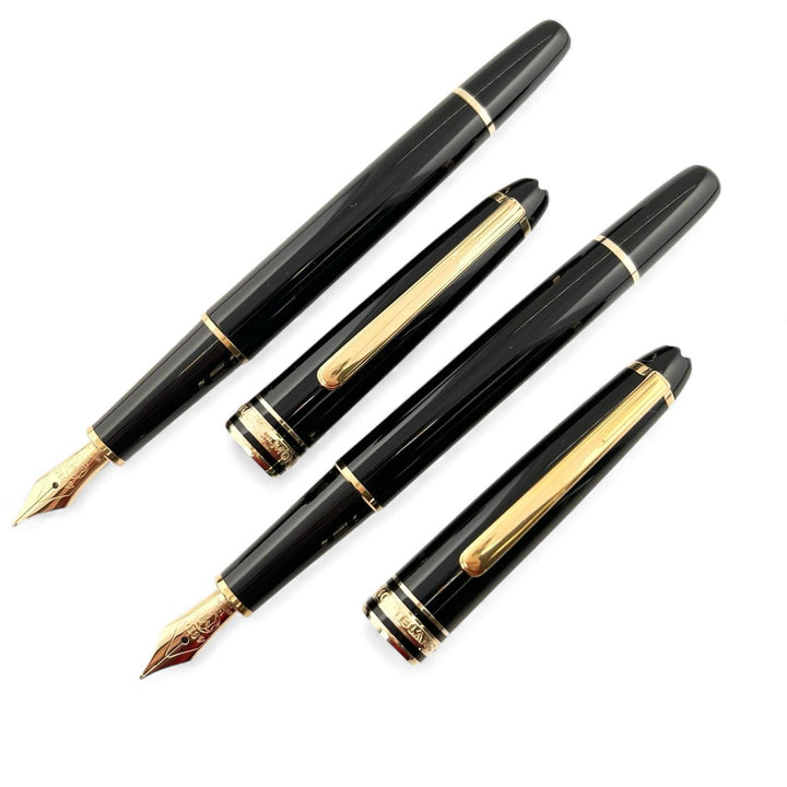 極美品▲MONTBLANC モンブラン マイスターシュテュック クラシック ペン先14K EF・Fニブ 2本セット 万年筆 ブラック 箱・ケース付 メンズ