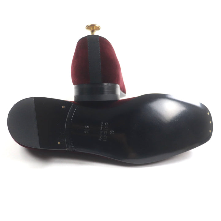 未使用品▼GUCCI グッチ 718888 ベロア ホースビット レザーシューズ ローファー ボルドー ゴールド金具 8.5 箱・保存袋付き 伊製 メンズ