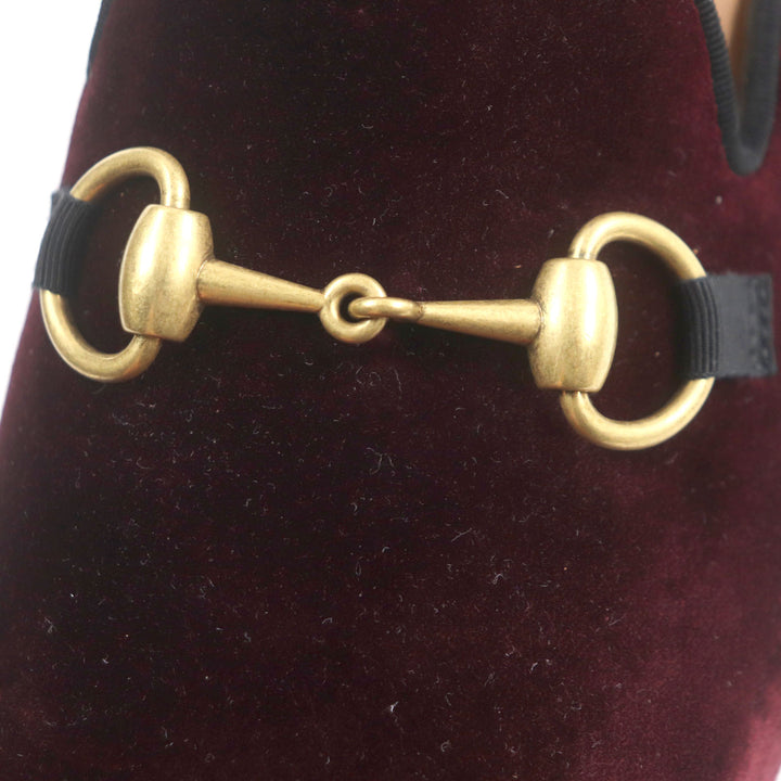 未使用品▼GUCCI グッチ 718888 ベロア ホースビット レザーシューズ ローファー ボルドー ゴールド金具 8.5 箱・保存袋付き 伊製 メンズ