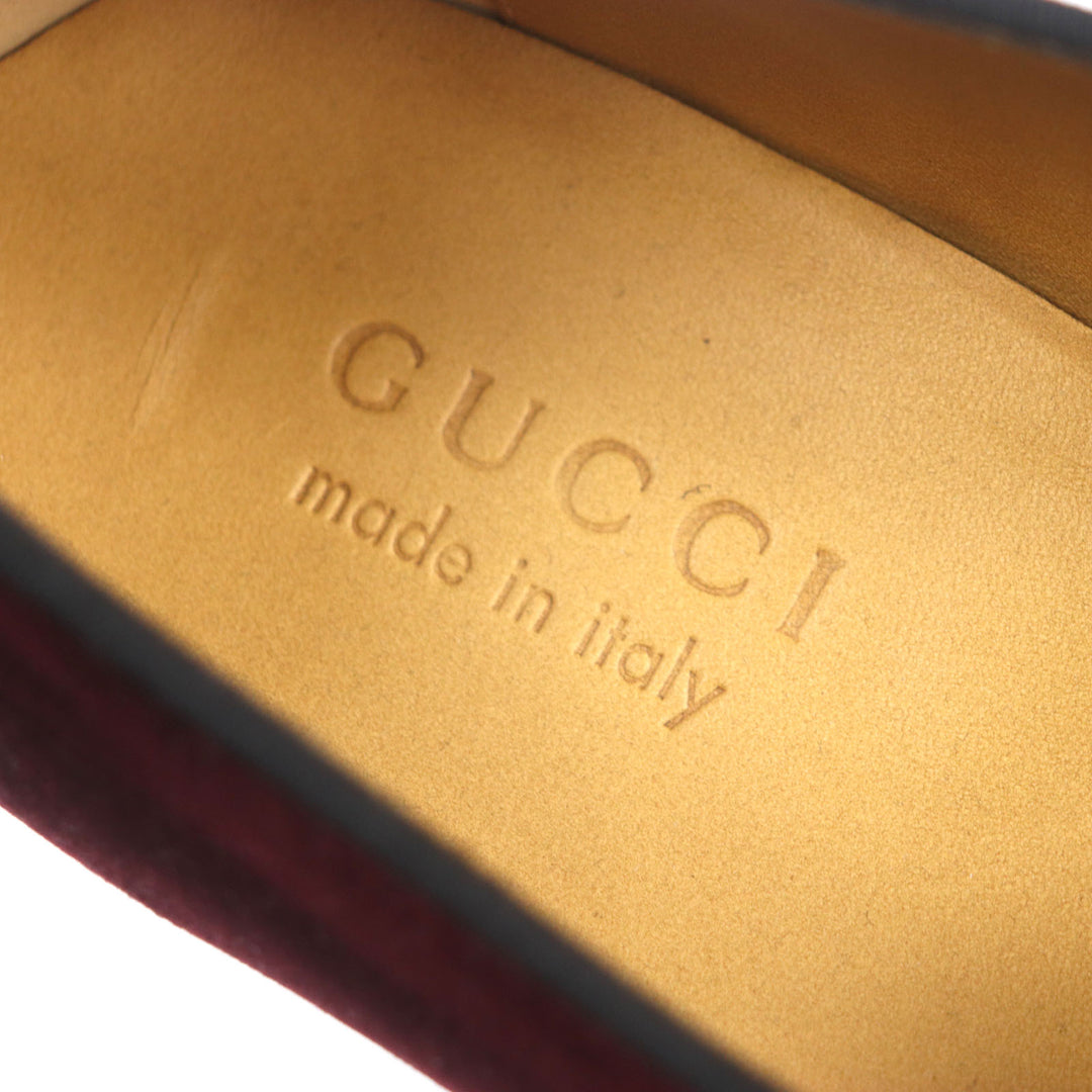 未使用品▼GUCCI グッチ 718888 ベロア ホースビット レザーシューズ ローファー ボルドー ゴールド金具 8.5 箱・保存袋付き 伊製 メンズ