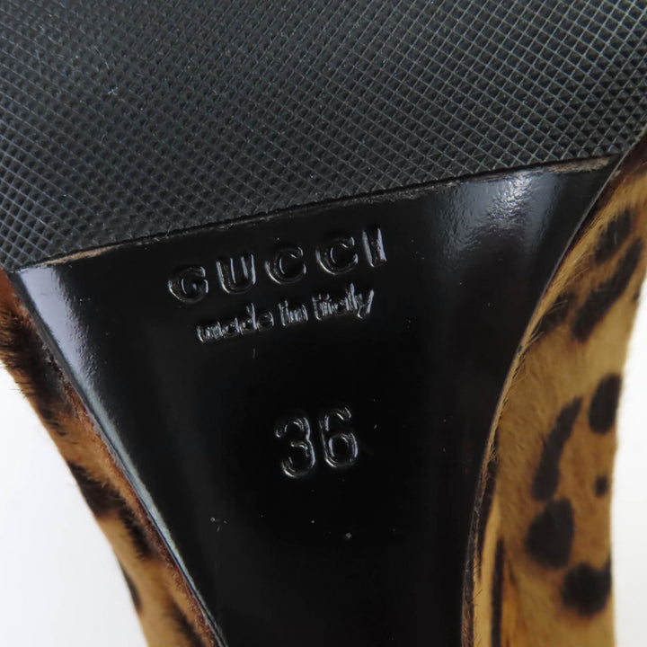 極美品☆GUCCI グッチ 326565 インターロッキングG レオパード柄 ハラコレザー ウェッジソール パンプス ブラウン系 36 伊製 レディース