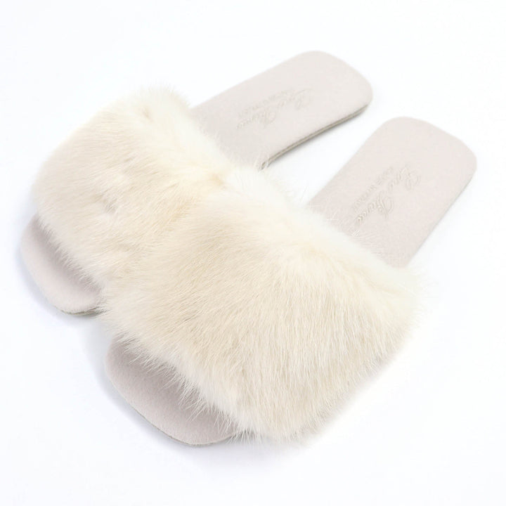 未使用品◇Loro Piana ロロピアーナ ミンクファー付き ルームシューズ スリッパ ベージュ系 36 保存袋付き イタリア製 レディース