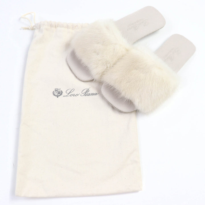 未使用品◇Loro Piana ロロピアーナ ミンクファー付き ルームシューズ スリッパ ベージュ系 36 保存袋付き イタリア製 レディース