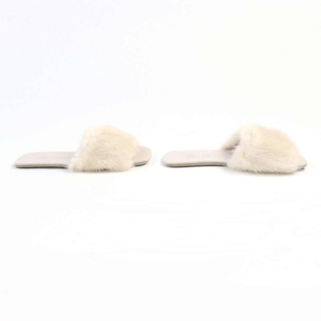未使用品◇Loro Piana ロロピアーナ ミンクファー付き ルームシューズ スリッパ ベージュ系 36 保存袋付き イタリア製 レディース