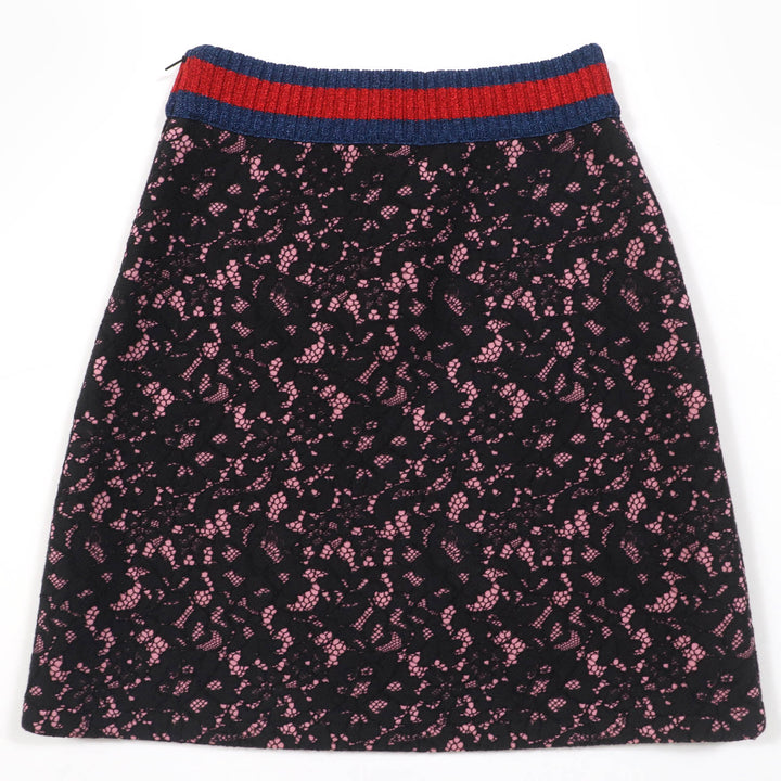 極美品☆GUCCI グッチ 457919 シェリーライン 台形 レース スカート ブラック ピンク S イタリア製 正規品 レディース