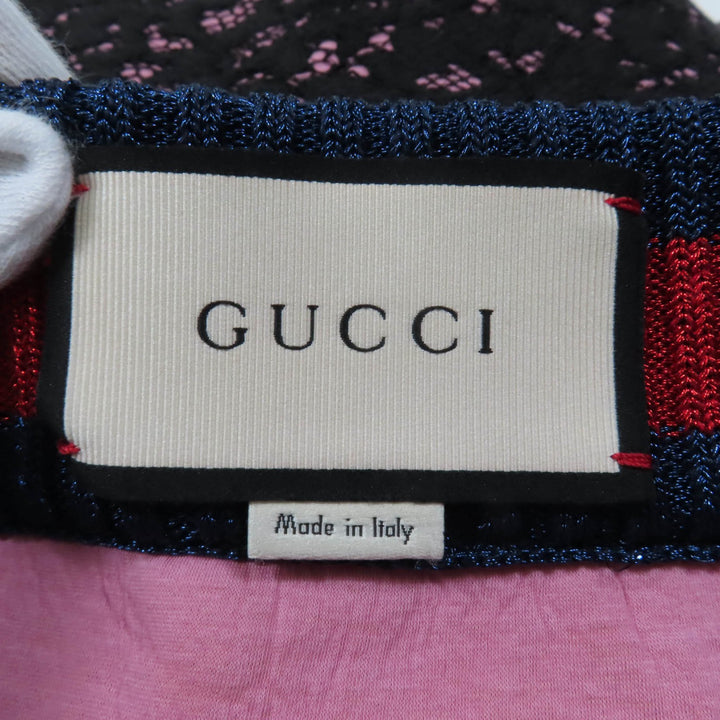 極美品☆GUCCI グッチ 457919 シェリーライン 台形 レース スカート ブラック ピンク S イタリア製 正規品 レディース