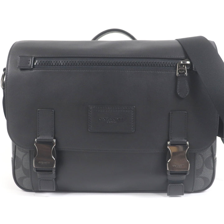 美品□COACH コーチ C2793 レザー シグネチャー トラック メッセンジャーバッグ ショルダーバッグ ブラック ロゴチャーム・保存袋付き