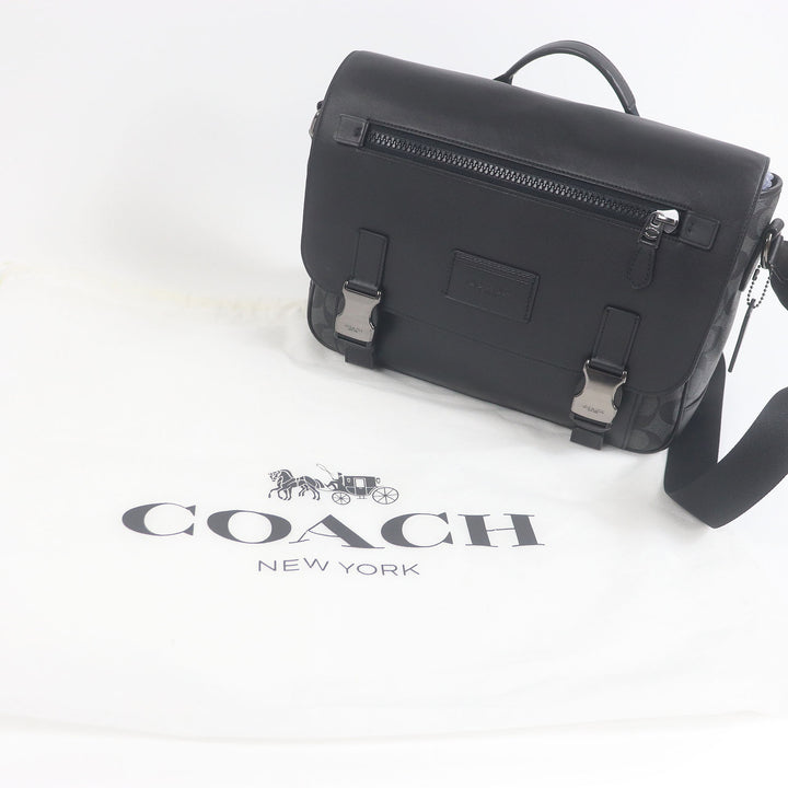 美品□COACH コーチ C2793 レザー シグネチャー トラック メッセンジャーバッグ ショルダーバッグ ブラック ロゴチャーム・保存袋付き