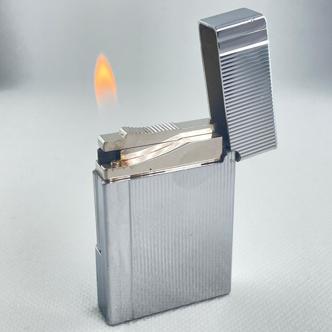 良品▲Dupont デュポン ギャッツビー ストライプ柄 ローラー式 ガスライター シルバー ケース付き フランス製 メンズ 着火確認済み
