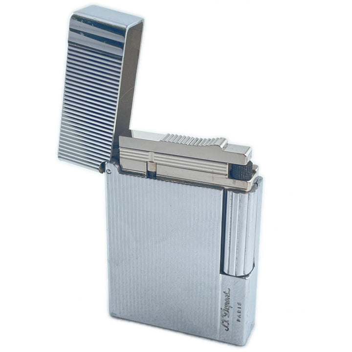 良品▲Dupont デュポン ギャッツビー ストライプ柄 ローラー式 ガスライター シルバー ケース付き フランス製 メンズ 着火確認済み
