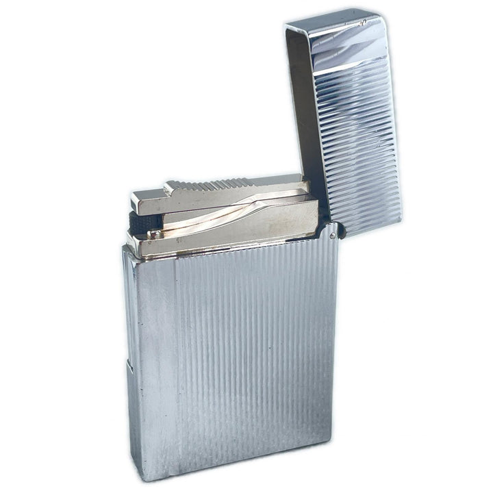 良品▲Dupont デュポン ギャッツビー ストライプ柄 ローラー式 ガスライター シルバー ケース付き フランス製 メンズ 着火確認済み