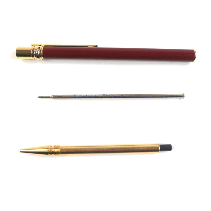 美品▼Cartier カルティエ トリニティ ドゥ カルティエ ロゴ刻印入り ツイスト式 ボールペン ボルドー ゴールド ケース付き フランス製