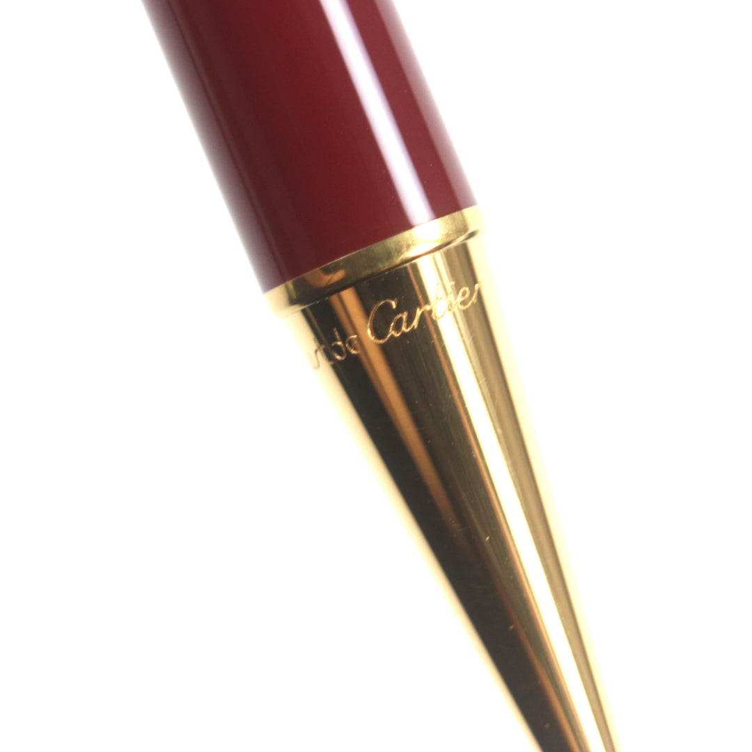 美品▼Cartier カルティエ トリニティ ドゥ カルティエ ロゴ刻印入り ツイスト式 ボールペン ボルドー ゴールド ケース付き フランス製