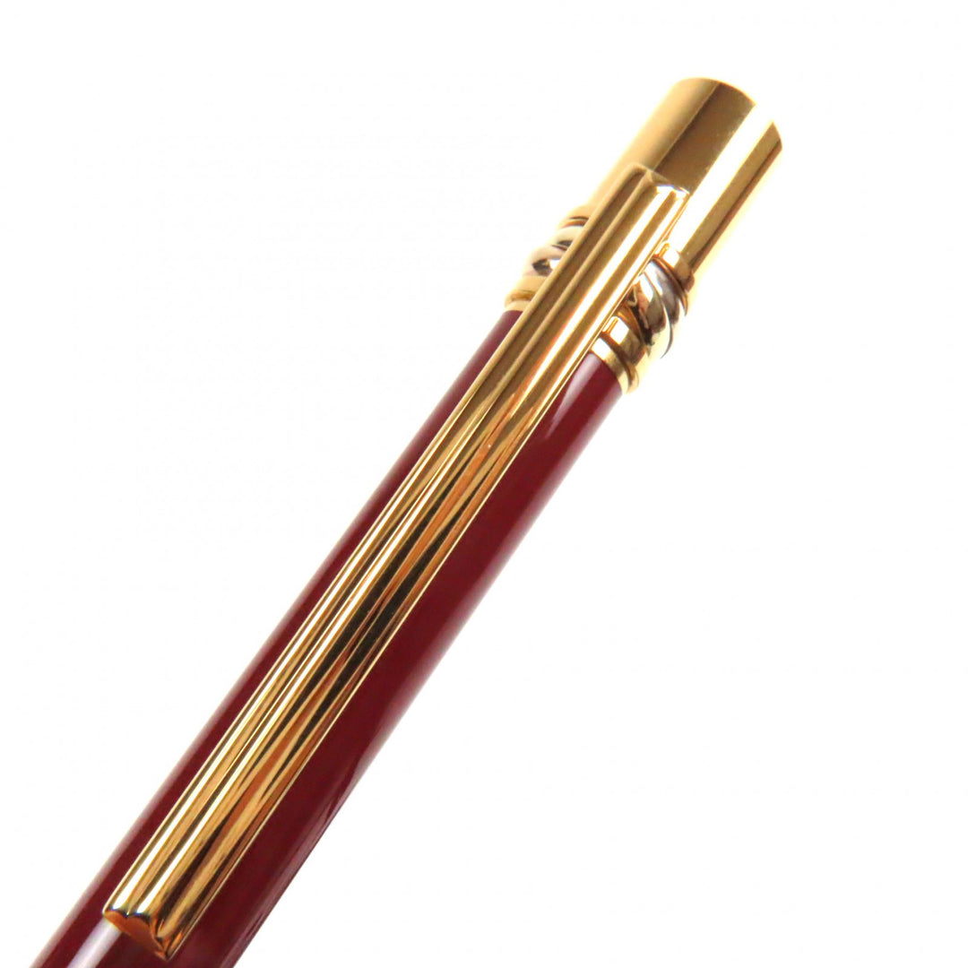 美品▼Cartier カルティエ トリニティ ドゥ カルティエ ロゴ刻印入り ツイスト式 ボールペン ボルドー ゴールド ケース付き フランス製