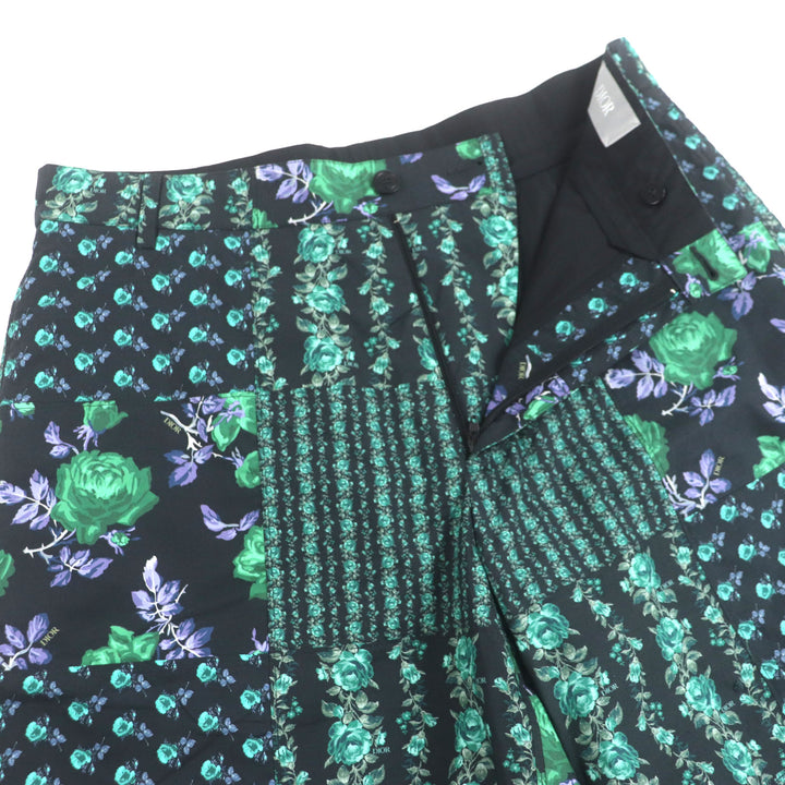 極美品▼DIOR ディオール オム 293C170A5680 フローラルプリント ハーフパンツ ショートパンツ ブラック グリーン 48 伊製 正規品 メンズ
