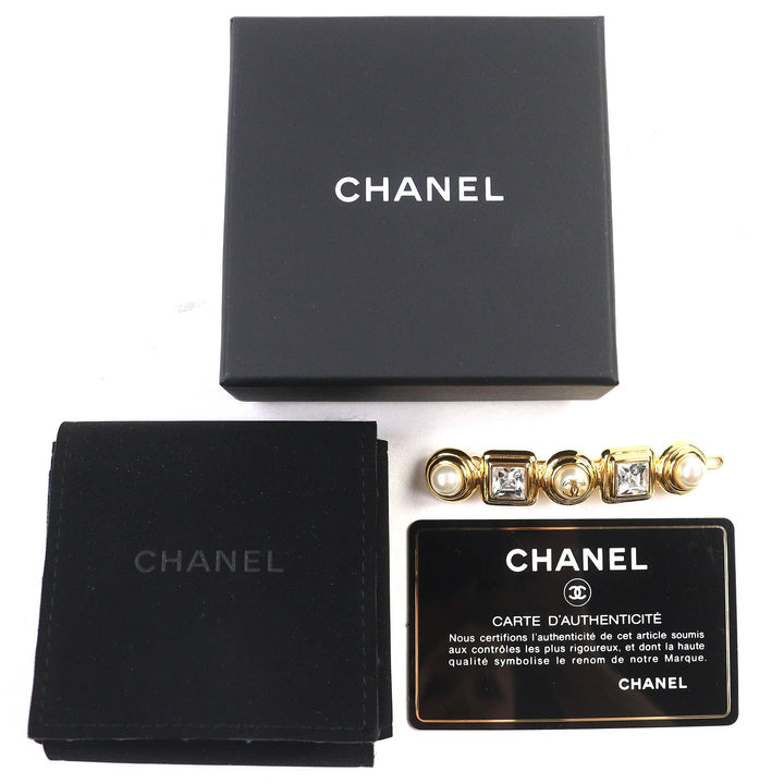 極美品△CHANEL シャネル B20K ココマーク パール ビジュー バレッタ ヘアクリップ ヘアアクセサリー ゴールド 箱 保存袋付き イタリア製