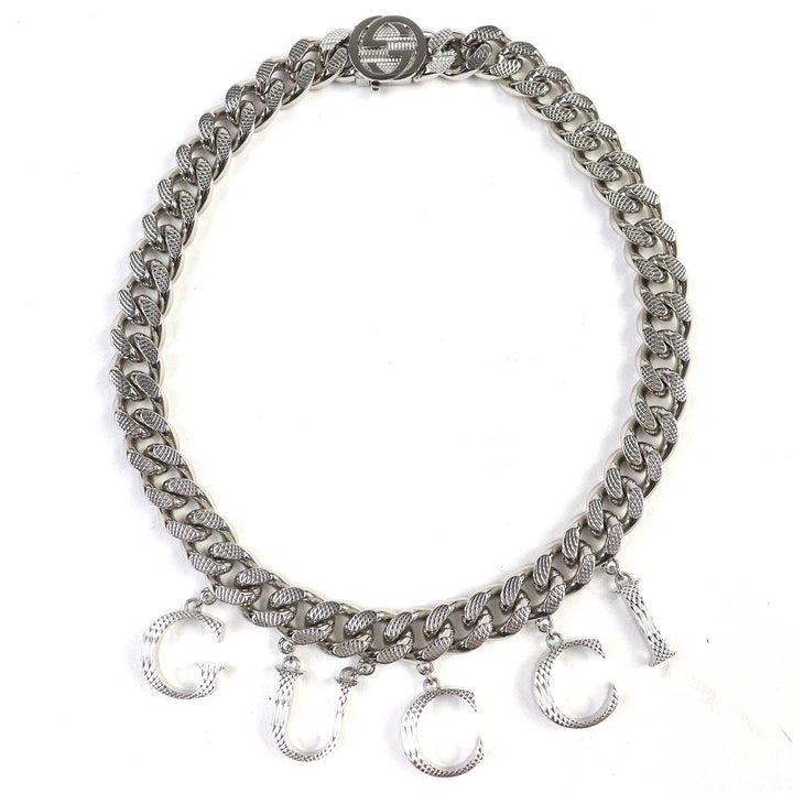 美品△GUCCI グッチ 675769 スクリプトロゴ チョーカー インターロッキングG ネックレス アクセサリー 現行品 シルバー 伊製 定価143000