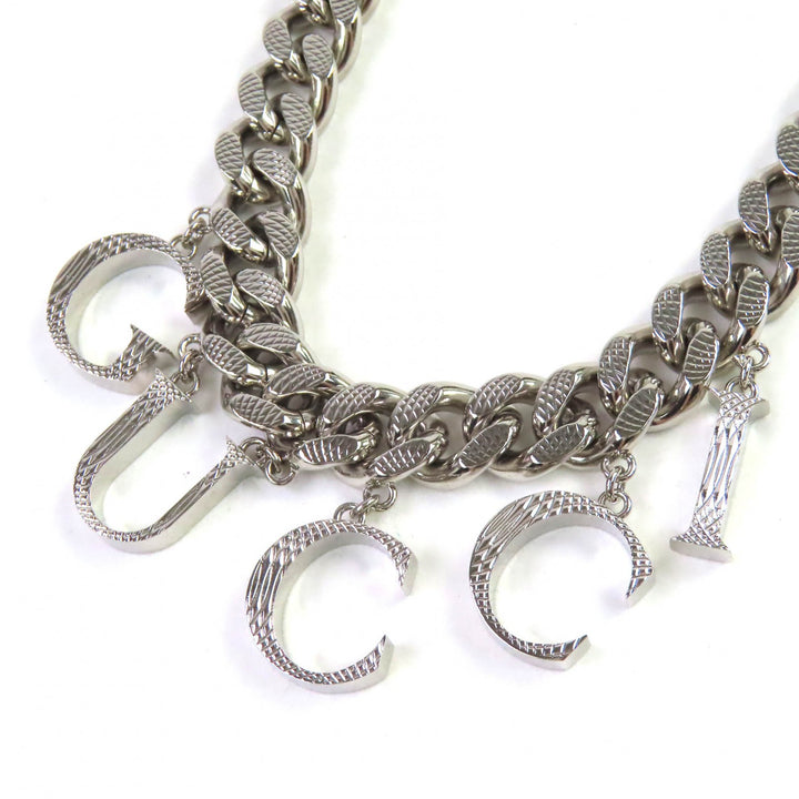 美品△GUCCI グッチ 675769 スクリプトロゴ チョーカー インターロッキングG ネックレス アクセサリー 現行品 シルバー 伊製 定価143000
