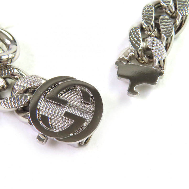 美品△GUCCI グッチ 675769 スクリプトロゴ チョーカー インターロッキングG ネックレス アクセサリー 現行品 シルバー 伊製 定価143000