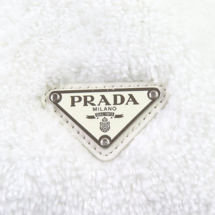 美品△PRADA プラダ 1BG130 SPUGNA スプーニャ トライアングルロゴ ソフトテリー レタリング ロゴ パイル トートバッグ ホワイト 袋付き