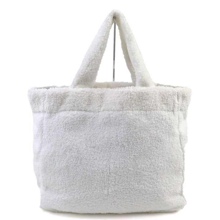 美品△PRADA プラダ 1BG130 SPUGNA スプーニャ トライアングルロゴ ソフトテリー レタリング ロゴ パイル トートバッグ ホワイト 袋付き