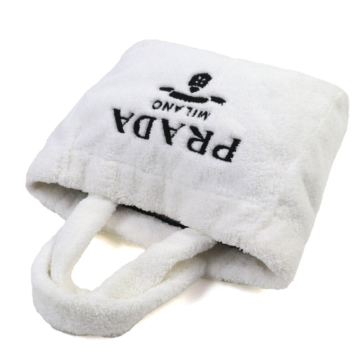 美品△PRADA プラダ 1BG130 SPUGNA スプーニャ トライアングルロゴ ソフトテリー レタリング ロゴ パイル トートバッグ ホワイト 袋付き