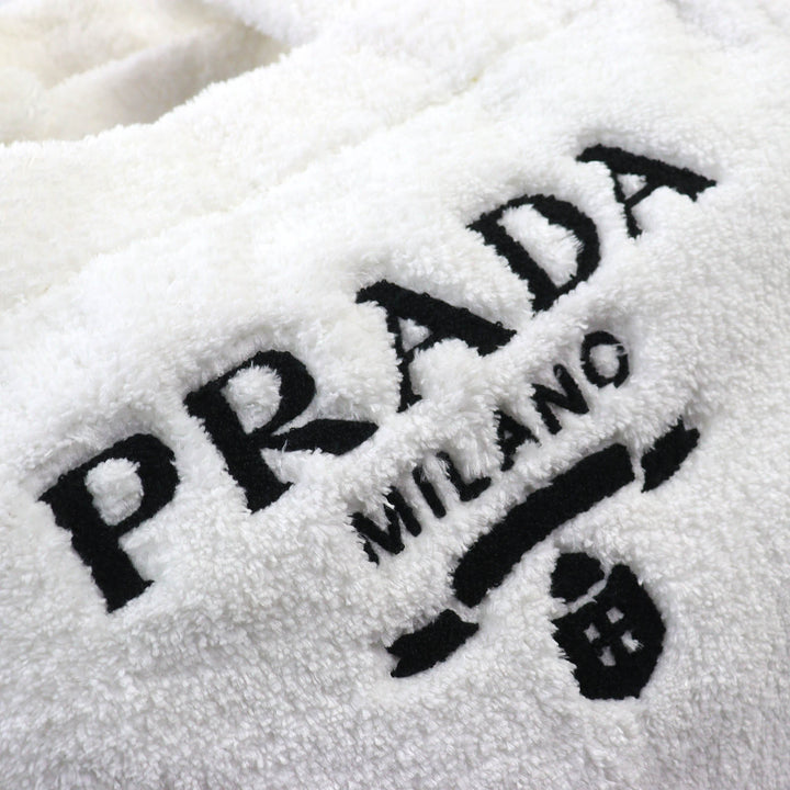美品△PRADA プラダ 1BG130 SPUGNA スプーニャ トライアングルロゴ ソフトテリー レタリング ロゴ パイル トートバッグ ホワイト 袋付き