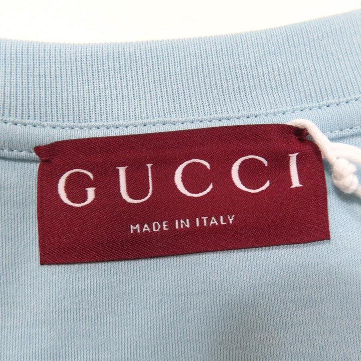 未使用品☆GUCCI グッチ 837965 コットン100％ ロゴ刺繍入り 半袖Ｔシャツ ライトブルー M 箱付き イタリア製 正規品 レディース