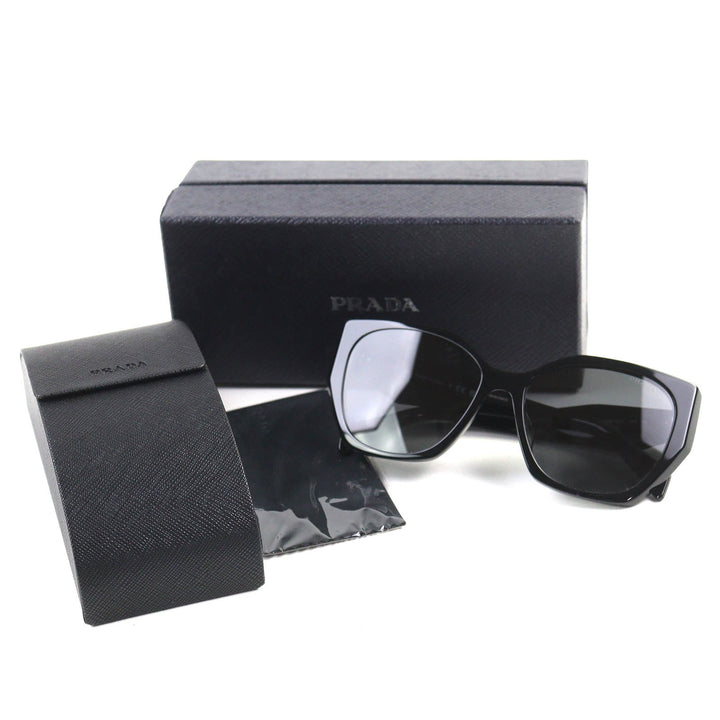 極美品△PRADA プラダ SPR 19Z-F ロゴ アジアンフィット サングラス アイウェア ブラック 56□16 145 ケース付き イタリア製 レディース