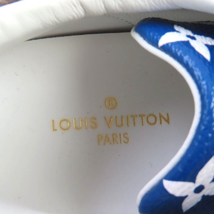 美品◇LOUIS VUITTON ルイヴィトン タイムアウトライン LVエスカル モノグラム レザー スニーカー 青 34.5 イタリア製 レディース