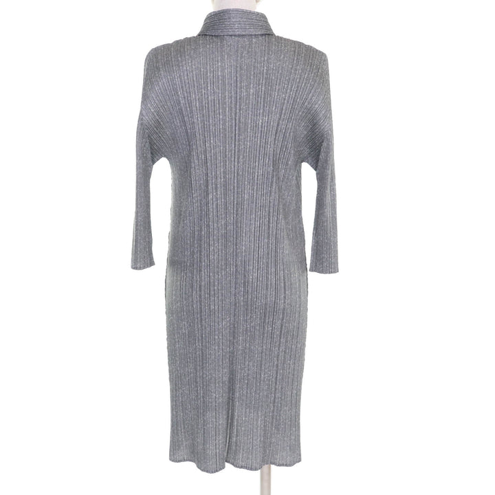 極美品◇PLEATS PLEASE プリーツプリーズ イッセイミヤケ PP01-JT108 ひざ丈 長袖シャツ ワンピース グレー 3 日本製 正規品 レディース