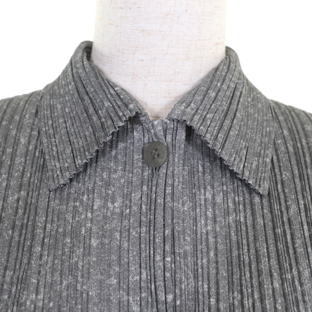 極美品◇PLEATS PLEASE プリーツプリーズ イッセイミヤケ PP01-JT108 ひざ丈 長袖シャツ ワンピース グレー 3 日本製 正規品 レディース