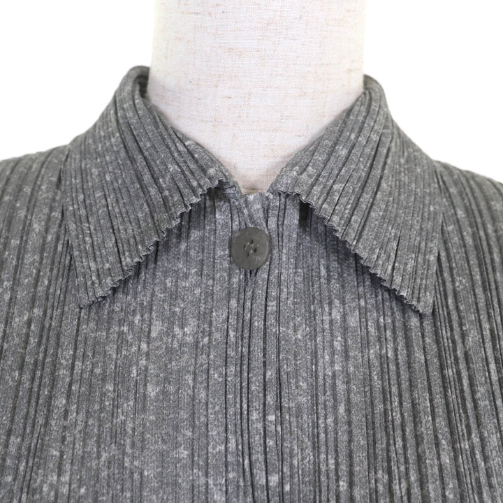 極美品◇PLEATS PLEASE プリーツプリーズ イッセイミヤケ PP01-JT108 ひざ丈 長袖シャツ ワンピース グレー 3 日本製 正規品 レディース