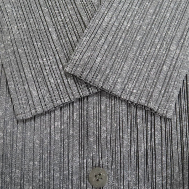 極美品◇PLEATS PLEASE プリーツプリーズ イッセイミヤケ PP01-JT108 ひざ丈 長袖シャツ ワンピース グレー 3 日本製 正規品 レディース