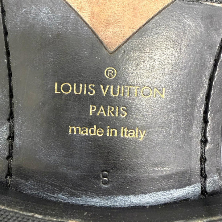 【ドンドン見直し】美品□LOUIS VUITTON ルイヴィトン ソルボンヌ・ライン レザー モノグラム コインローファー ネイビー 8 イタリア製